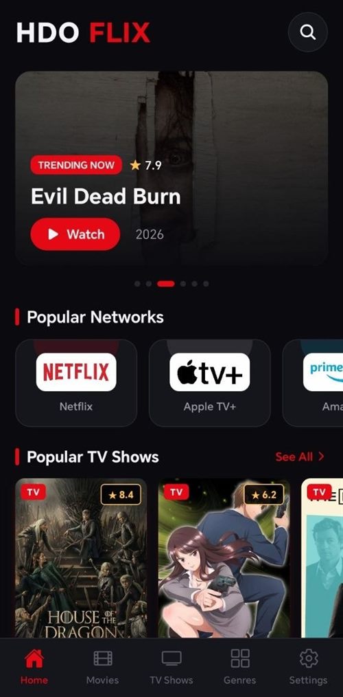 HDO FLIX home screen