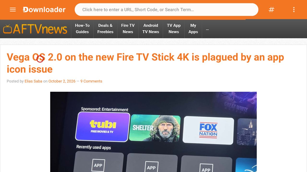 Downloader home screen on Android TV