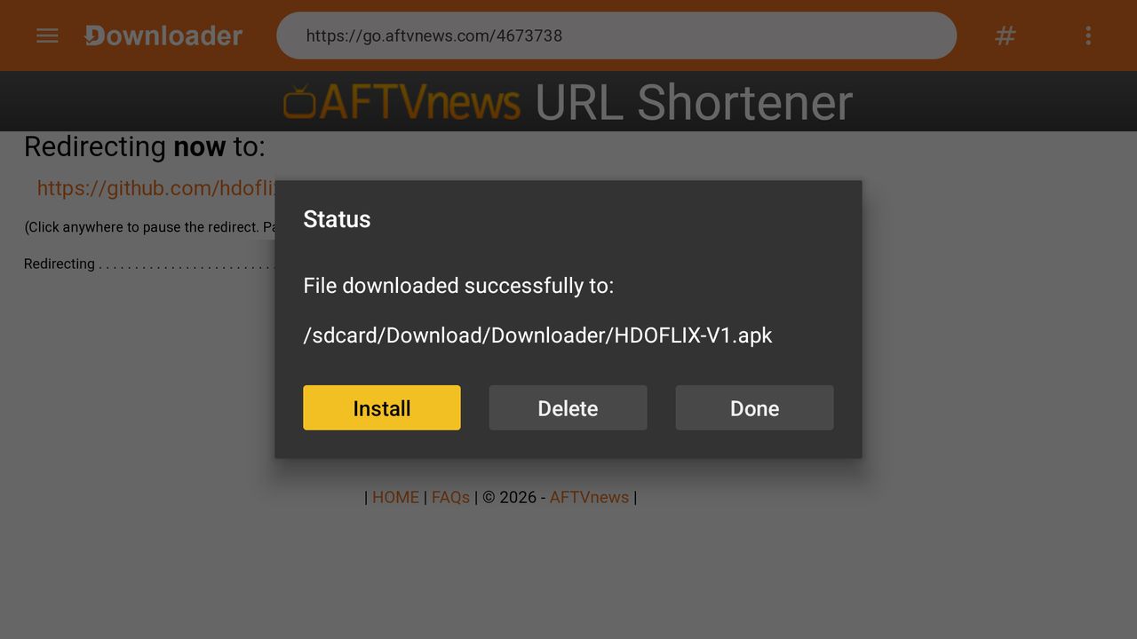 Download finished with the Install button
