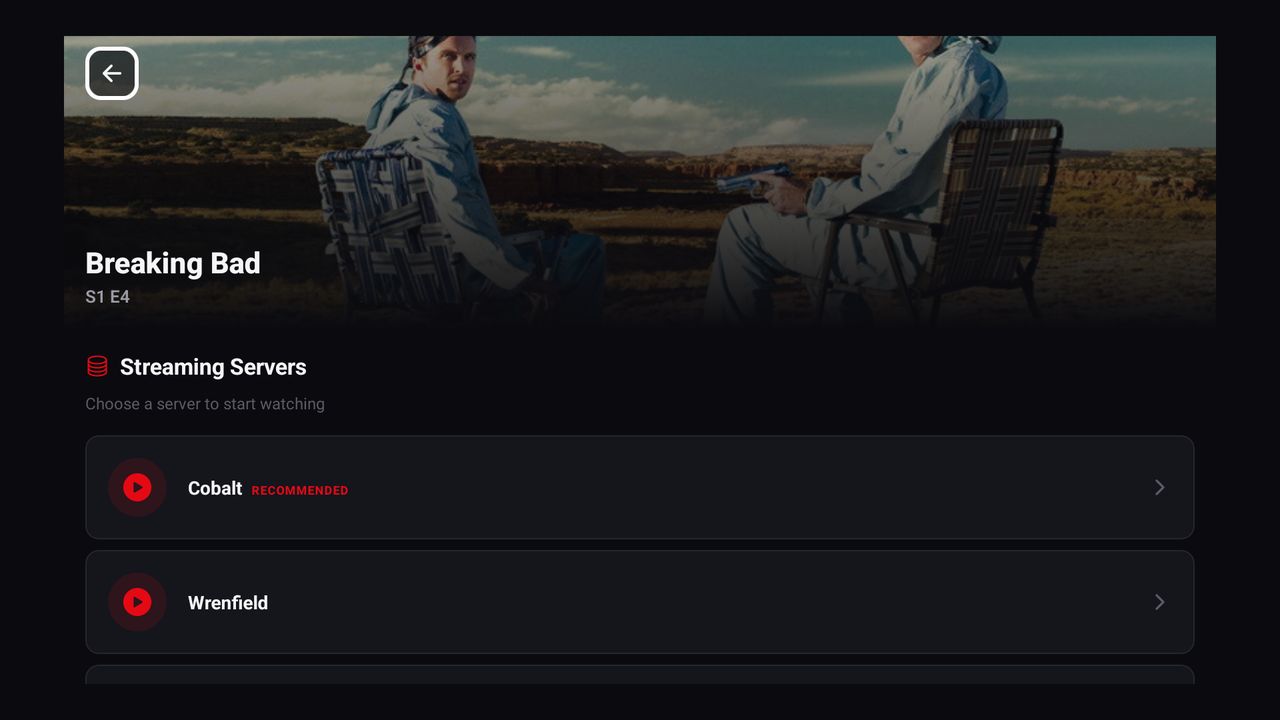Streaming servers list on Android TV